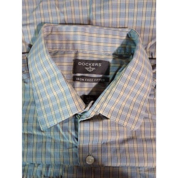 Dockers Shirt Men's Large Blue Tan Button Front‎ Long Sleeve - Picture 5 of 9